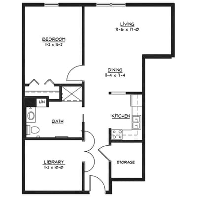 Architectural floor plan of a resident unit