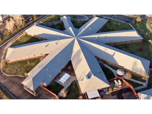 Aerial view of the Brookside Inn facility building
