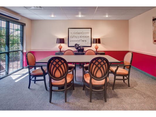 Interior view of a common area with seating