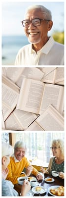 Seniors enjoying a meal together with smiles