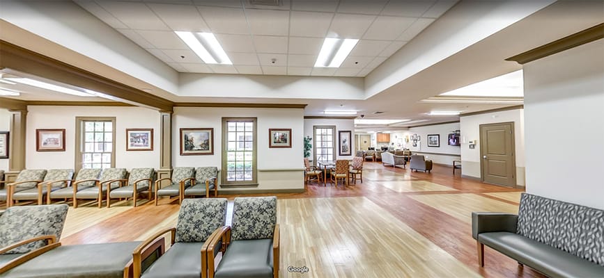 Bright and inviting common area with seating