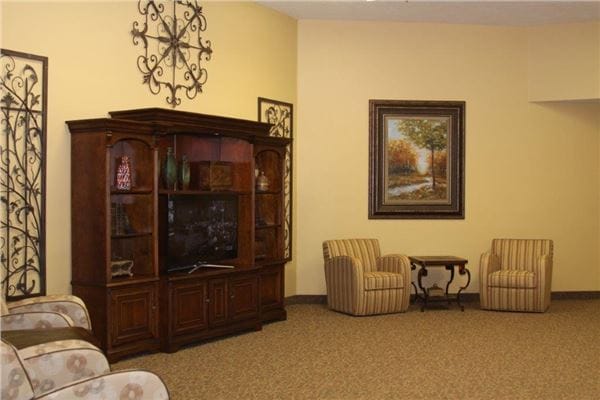 Interior view of a common area with seating