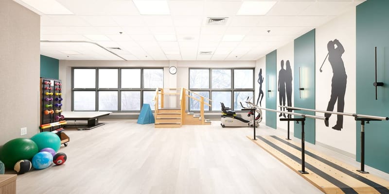 Rehabilitation activity space with exercise equipment