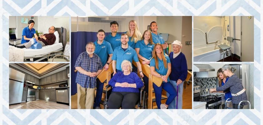 Staff assisting residents in various activities