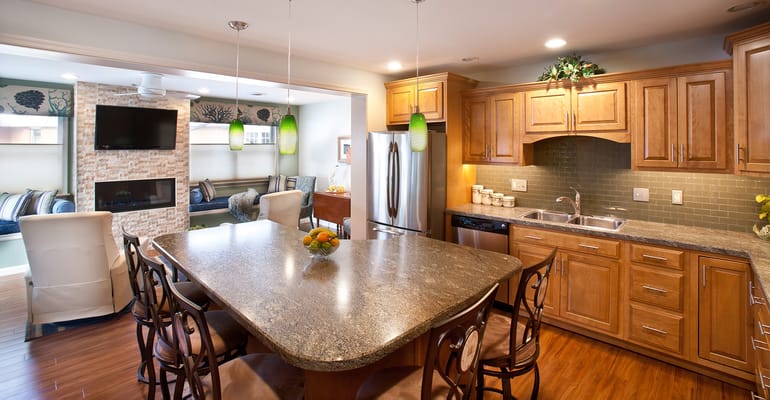 Bright and welcoming kitchen area in a senior living facility