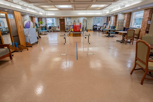 Interior view of a therapy room with equipment