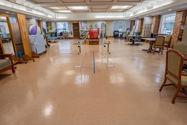 Interior view of a therapy room with equipment