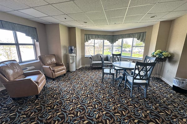 Cozy lounge area in a senior living facility
