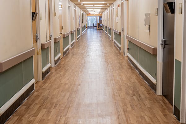 Interior hallway of a senior living facility