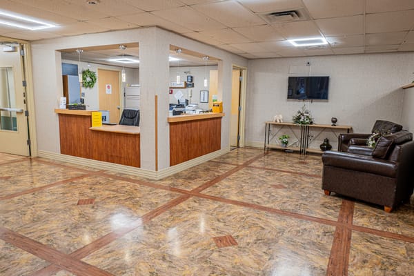 Reception area of a senior care facility