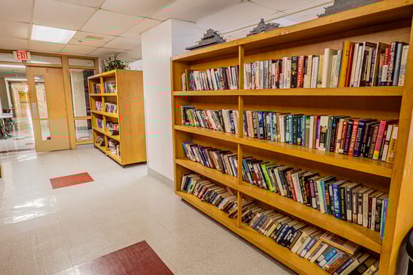 Interior view of a library space with bookshelves