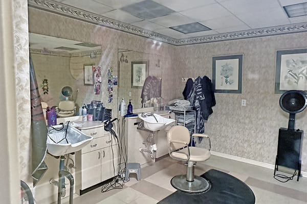 Hair salon area in a senior living facility