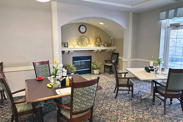 Dining area with tables set for a meal