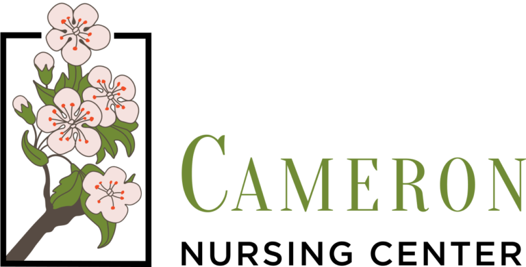 Logo of Cameron Nursing Center with floral design