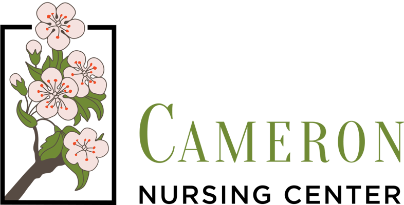 Logo of Cameron Nursing Center with floral design