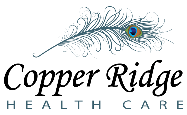 Copper Ridge Health Care logo with a peacock feather motif