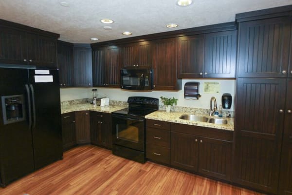 Modern kitchen interior with dark cabinetry