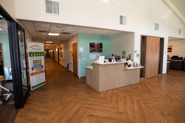 Interior view of a senior living facility lobby area