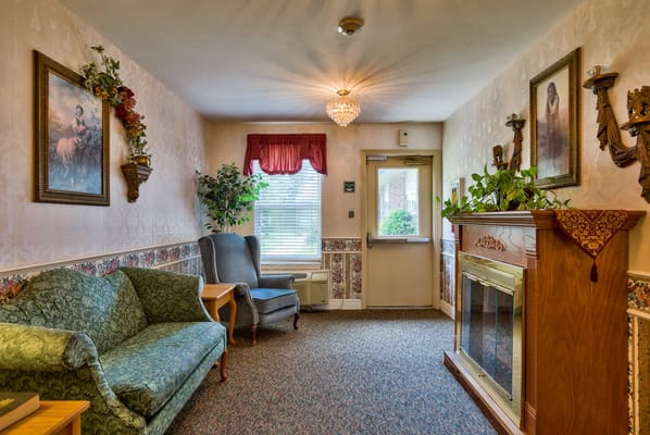 Cozy sitting area in a nursing home lobby