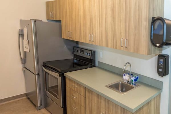 Modern kitchen area in an assisted living facility