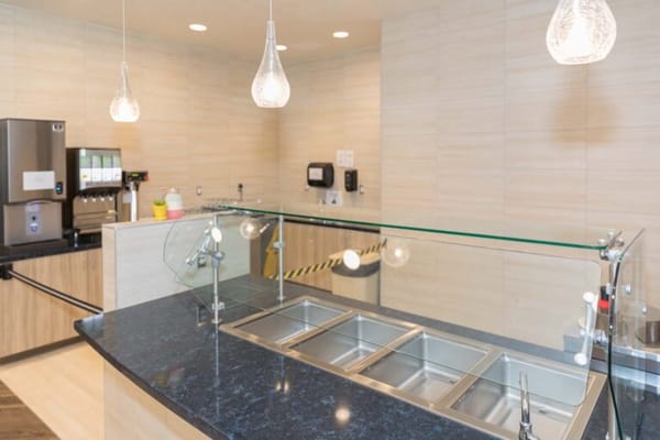 Interior view of a clean kitchen service area