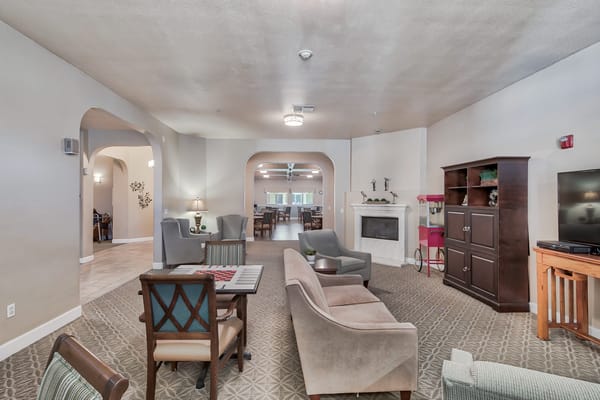 Bright interior of a common area with seating