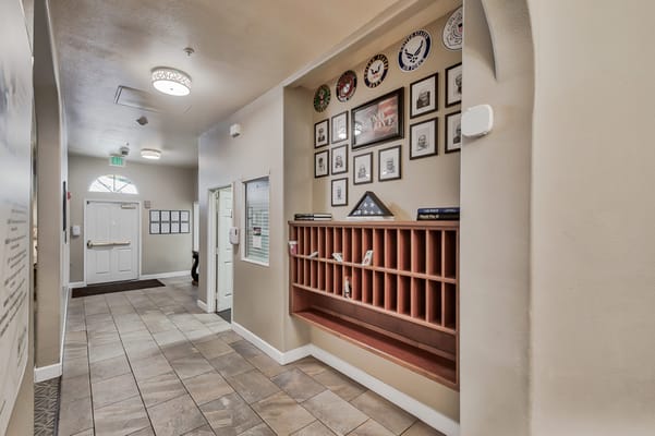 Interior hallway showcasing military memorabilia