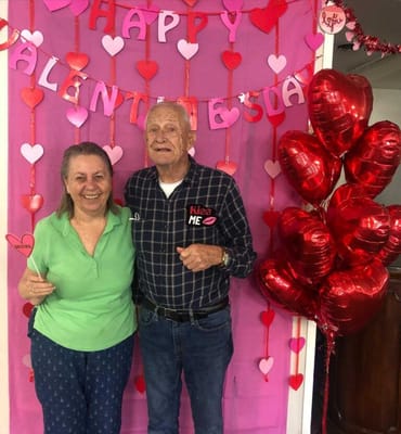 Residents celebrating Valentine's Day with decorations