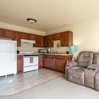 A cozy kitchen area in a resident apartment