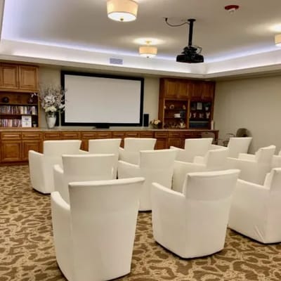 Bright interior of a common area with seating