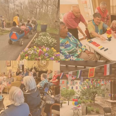 Residents engaging in activities and enjoying outdoor spaces
