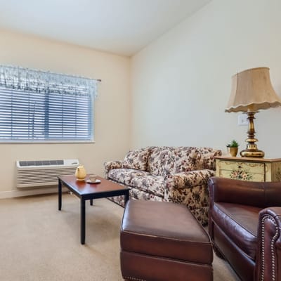 Cozy sitting area in a resident's room