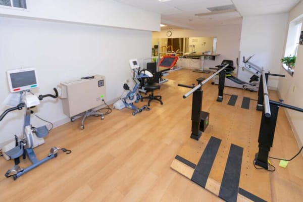 Interior of a rehabilitation gym with exercise equipment