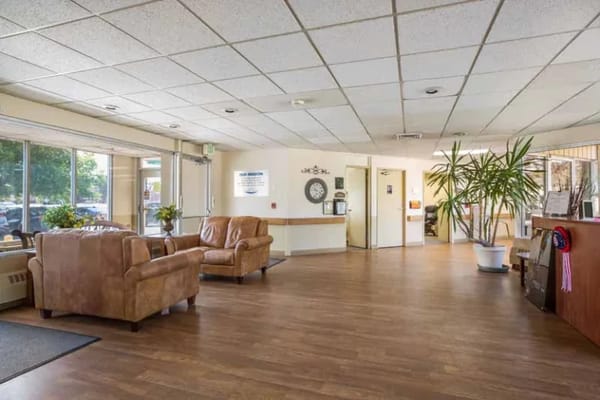 Interior view of a common area with seating