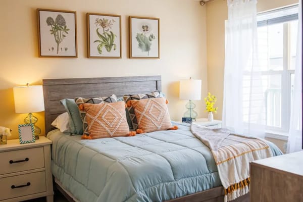 Stylish private resident room with floral decor