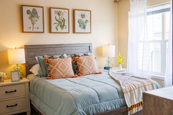 Stylish private resident room with floral decor