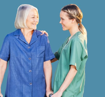A caregiver interacting with a senior resident