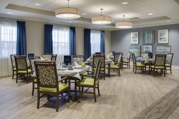 Dining room with tables set for meals