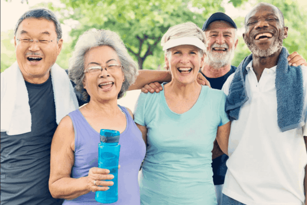 Group of happy residents enjoying outdoor activities