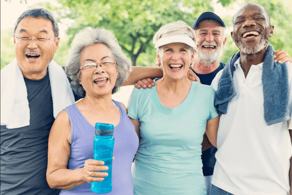 Group of happy residents enjoying outdoor activities