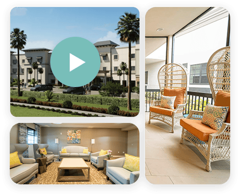 Exterior view of the facility with outdoor seating