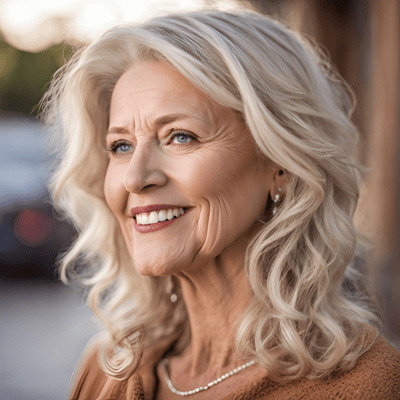 Smiling senior woman outdoors in natural light