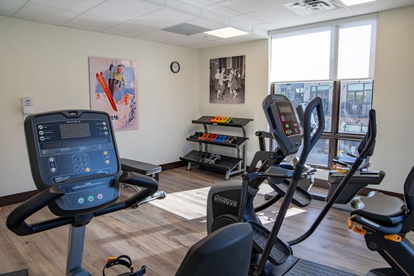 Interior view of a fitness area with equipment