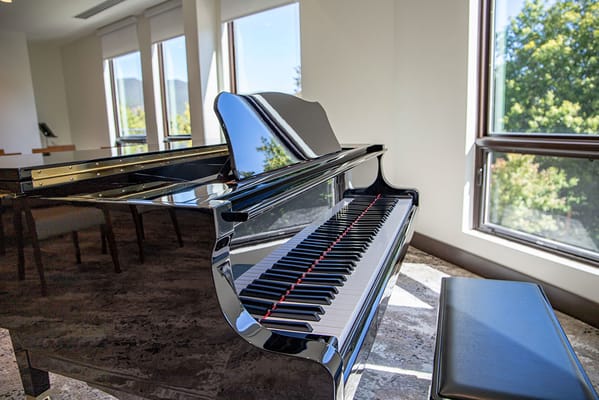 Close-up of a grand piano in a well-lit room