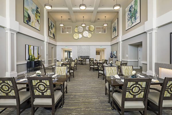 Dining area set with tables and chairs