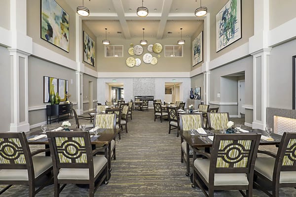 Dining area set with tables and chairs