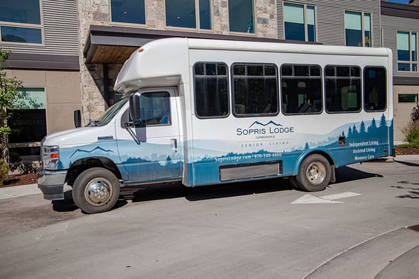 Facility transport vehicle outside the building