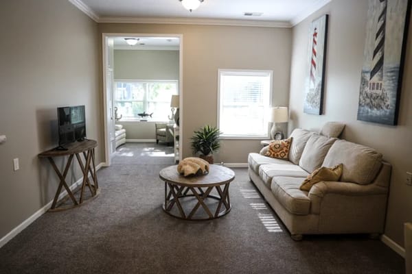 Cozy living room area in a senior living facility