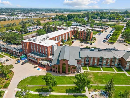Aerial view of the Good Samaritan Society facility with landscaped grounds