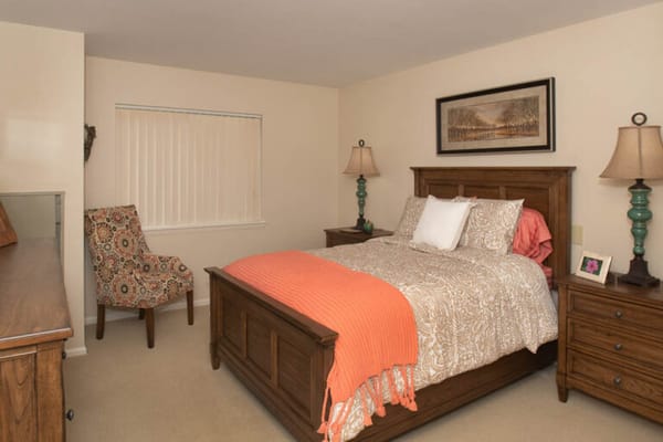 Cozy bedroom setup in a senior living facility